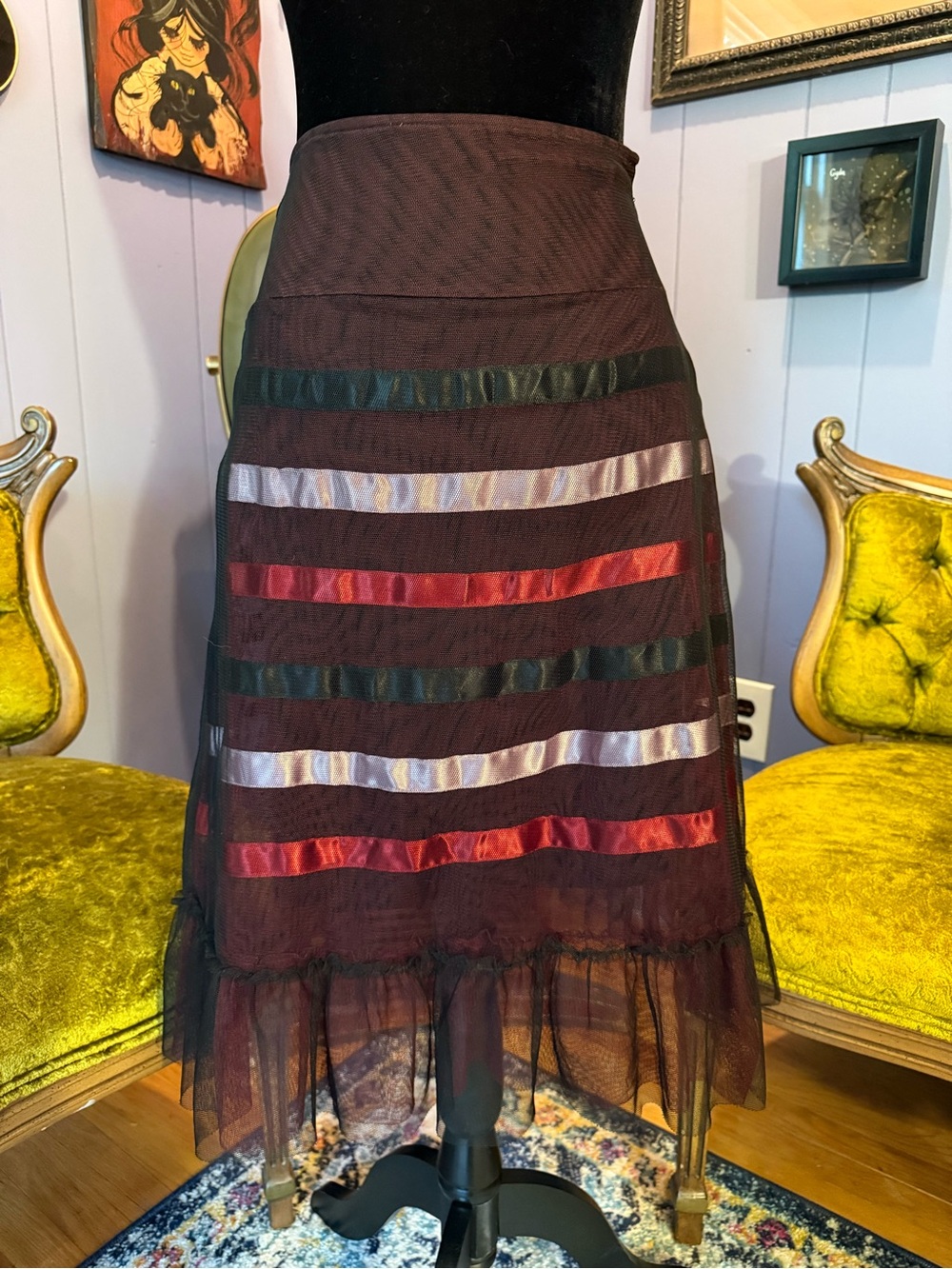 Vintage Y2K Betsey Johnson New York Black Label Ribbon Tulle Skirt Size XS/S - Picture 3 of 7